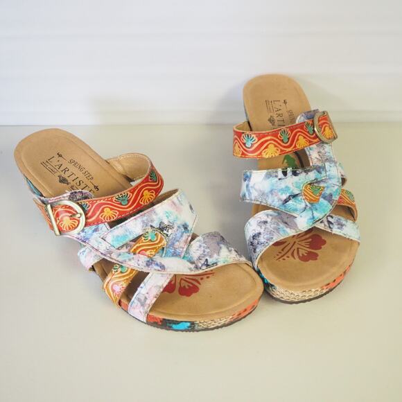 L' Artiste Spring Step Baocire Colorful Wedge Slide Sandals Art To Wear 38/7.5-8 - Picture 1 of 15